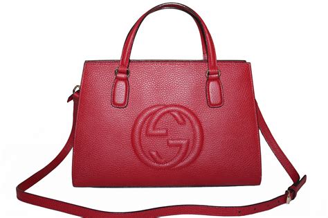 Authentic Gucci Red Soho Pebbled Leather Tote Hand Bagcross Body Bag