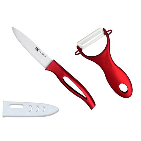 Xyj Ceramic Knife Set 4 Inch Utility Knife With Red Peeler Kitchen