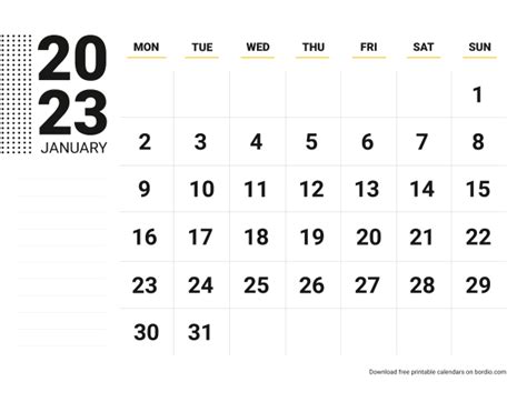Printable January 2023 Calendar Free Download In Pdf Bordio