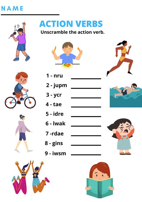 Action Verb Worksheets Kids Educational Learning Resources Etsy
