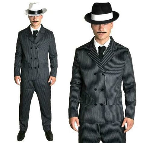 Mens Gangster Costume Pinstripe Suit 1920s Fancy Dress Mafia Mobster
