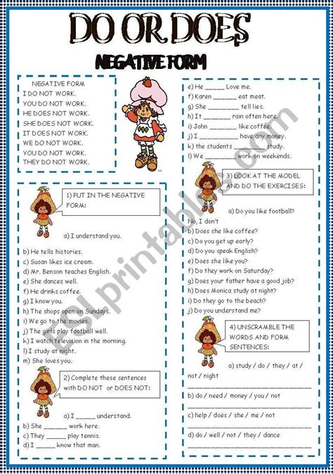 Simple Present Negative Worksheet