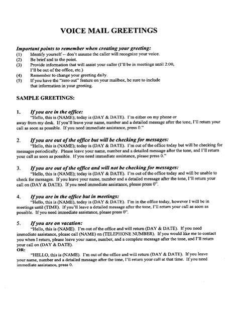 voicemail message   templates   word excel