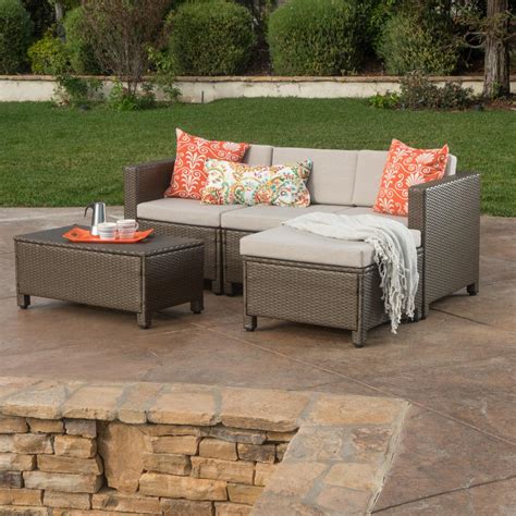 Noble House Puerta Brown 5 Piece Wicker Outdoor Sectional With Ceramic