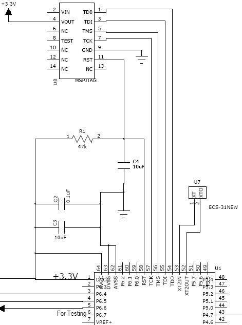 The Jtag Wiring Diagram Pins 54 To 58 Of The Msp430 Are Connected To