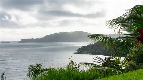 Kauai Waterfront Mist Rain Sun Rays Timelapse Palm Trees Island View