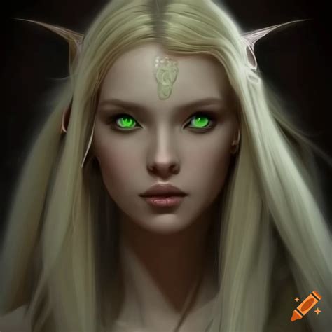 Portrait Of A Beautiful Fantasy Woman With Elf Ears And Green Eyes On