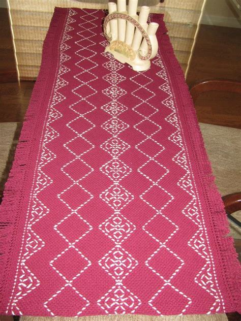 Wine Colored Monks Cloth Swedish Weaving Table Runner Swedish