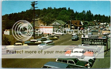 Crestline California Postcard Main Street Downtown Scene W 1950s Cars