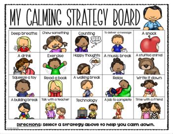 Calm Down Corner Calming Strategy Choice Board Poster Handout TPT