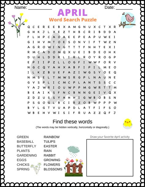 A Word Search Puzzle About The Month Of April This April Word Search