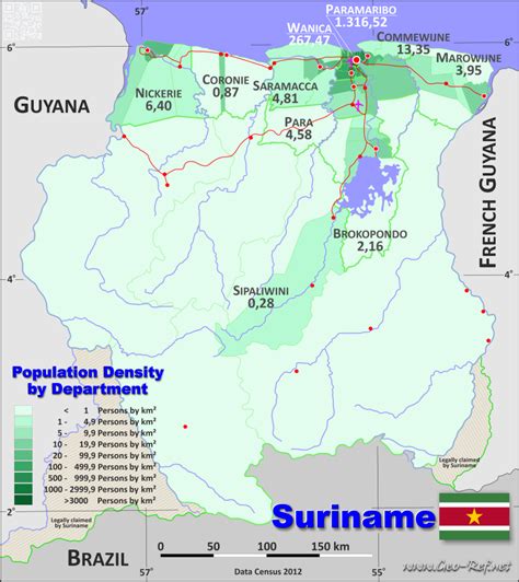 Suriname Karte Bevölkerungsdichte Und Verwaltungsgliederung