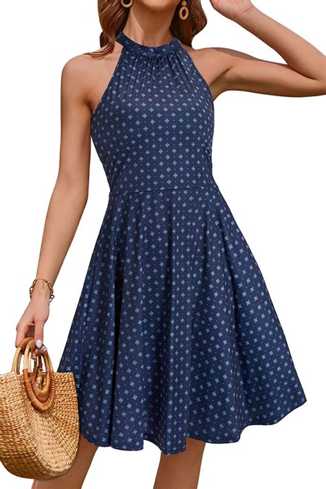 Ouges Womens 2023 Halter Neck Floral Summer Dress Casual Sundress At Amazon Women’s Clothing Store