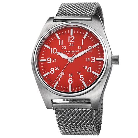 Akribos Xxiv Red Dial Stainless Steel Mens Watch Ak729rd 848572034302