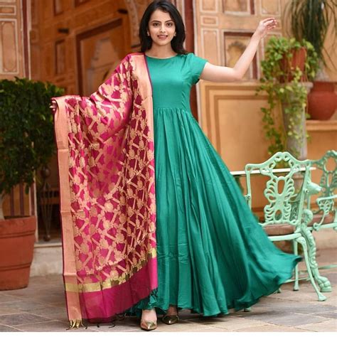 anarkali with brocade dupatta😍 kurti designs party wear designer dresses indian long gown dress