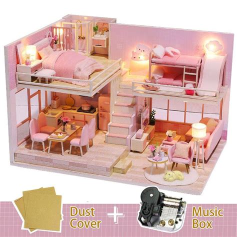 Cutebee Dollhouse Kit With Furniture Led Lights Diy Miniature House To Build Tiny Doll Hou In