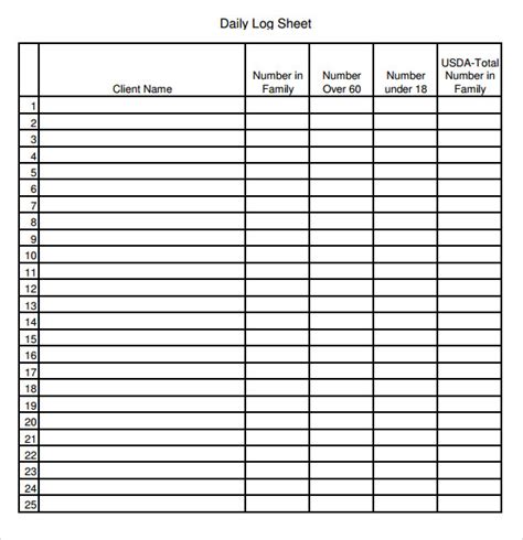 Log Sheet Template 9 Free Samples Examples Format