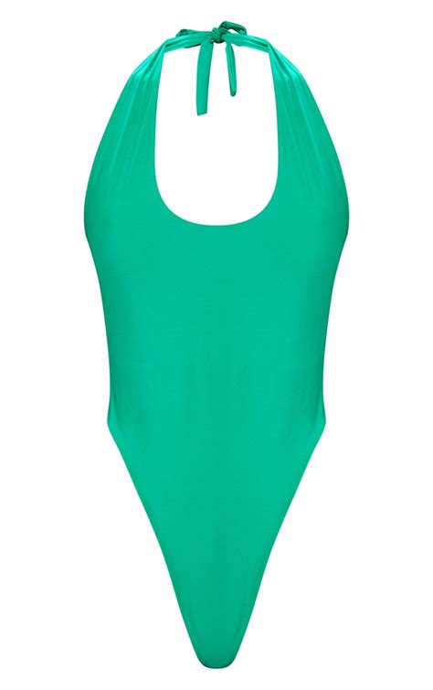 Green High Leg Swimsuit Prettylittlething Qa