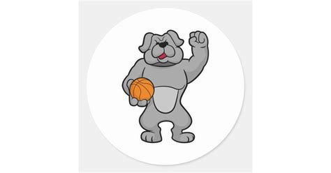 Dog As Basketball Player With Basketball Ball Classic Round Sticker