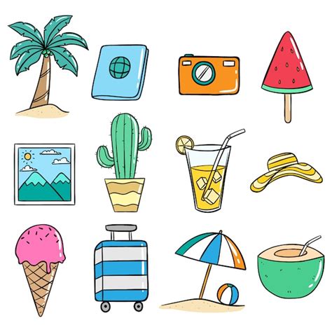 Premium Vector Set Of Cute Doodle Summer Icons Or Illustration