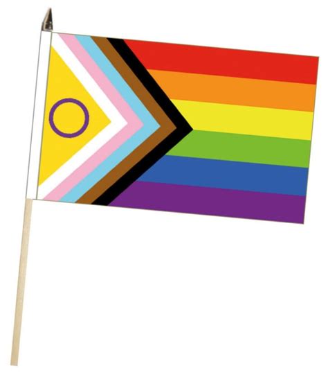 Progress Intersex Inclusive Rainbow Lgbtq Gay Pride Large Hand Waving Flag