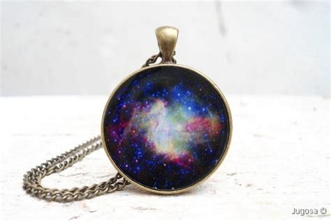 Galaxy Necklace Space Pendant Nebula Blue Purple Green Black On Luulla