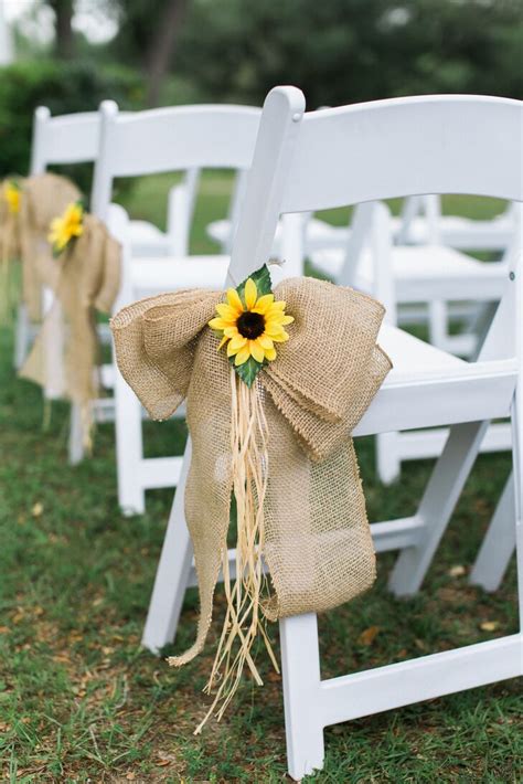 Not to be confused with wedding hire, decorations for your day come into the styling aspect of your wedding theme. Sunflower and Burlap Bow Aisle Decor
