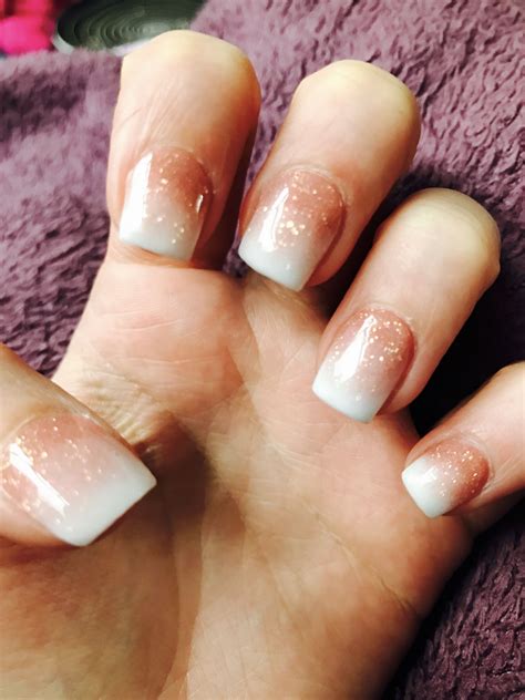 Super Cute Short Ombré French Rose Gold Glitter Fade Acrylics With