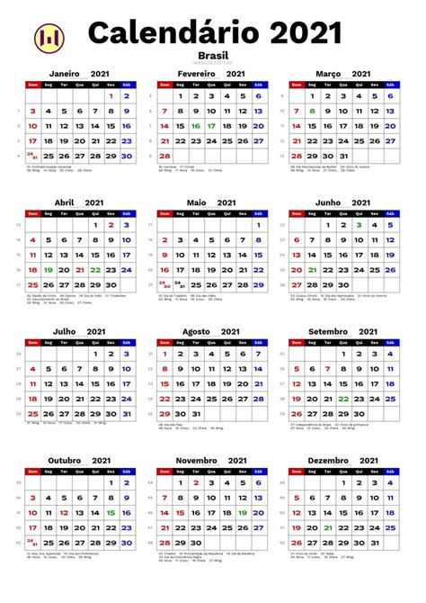 Calendário 2021 Brasil Com Feriados E Fases Da Lua Calendário