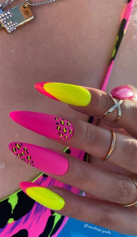 50 Fresh Summer Nail Designs Bright Pink And Yellow Neon Almond Nails