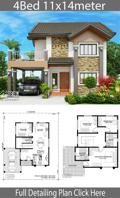 We are showcasing kerala house plans with more. Home design plan 11x14m with 4 bedrooms | Two story house ...
