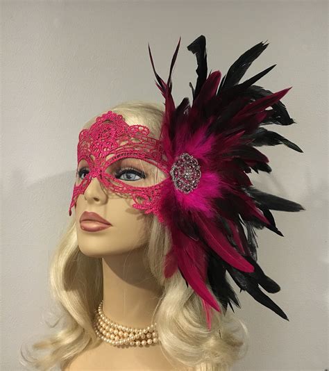 Pink Mask Lace Masquerade Mask With Feathers Masked Ball Women S Lace Mask Wedding