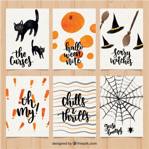 1 soak your card in water for an hour. Watercolor halloween cards with cute style Vector | Free ...
