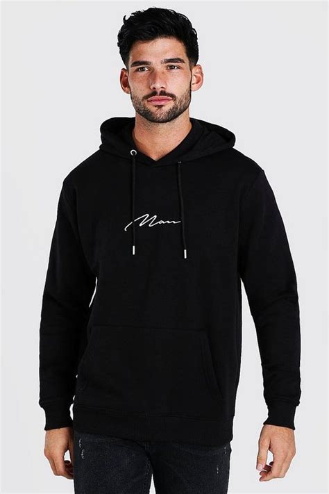 Man Signature Embroidered Hoodie Boohoo