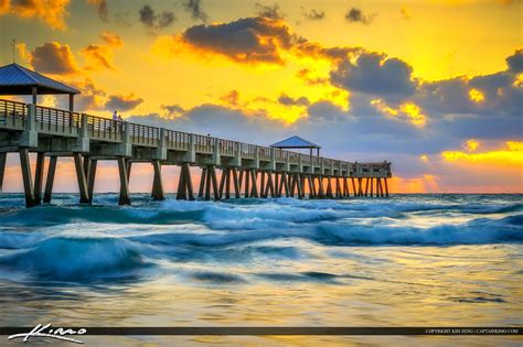 Juno Beach Pier Sunrise On A Wavy Ocean Morning Hdr Photography By