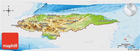 Physical Panoramic Map Of Honduras Single Color Outside