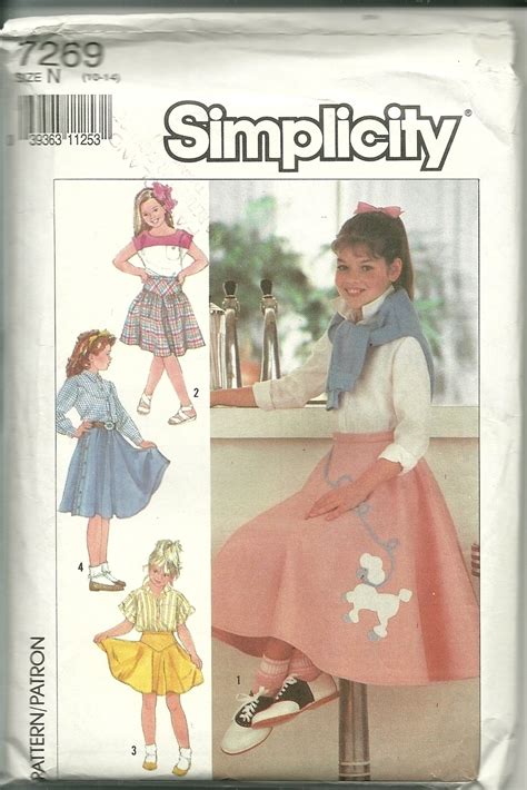 Simplicity Sewing Pattern 7269 Girls Poodle Skirt Costume Size 10 12 14