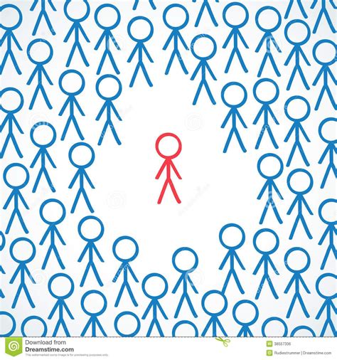 Conceptual Crowd Of Stick Figures One Circled Royalty Free Stock