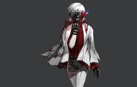 Wallpaper Blood Mask Art Art White Hair Red Eye Tokyo Ghoul Ken