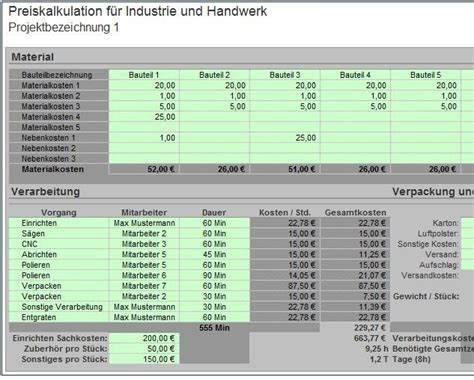 Speisenkalkulation vorlage / kochrezepte rezepte kalkulieren excel : Excel-Vorlage: Preiskalkulation für Industrie und Handwerk
