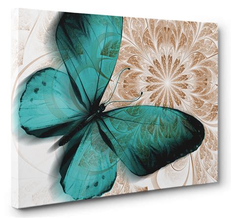 Unique Abstract Butterfly Canvas Print Blue Brown Wall Art