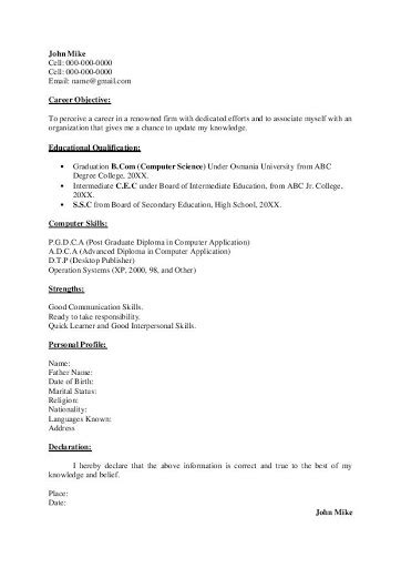 Expand on your projects & internships. Download Computer Science Fresher Resume Sample | Graduate B.Com Computer Science Fresher Resume ...