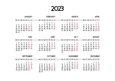 Calendar Template For The Year 2023 The Beginning Of The Week Is