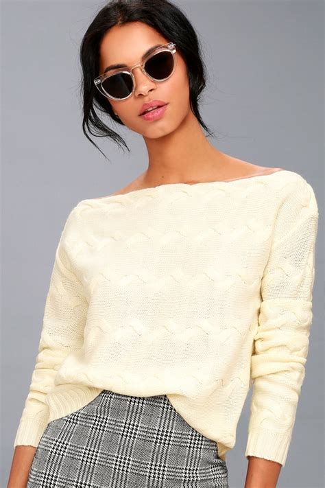 Cute Cream Sweater Knit Off The Shoulder Sweater Lulus