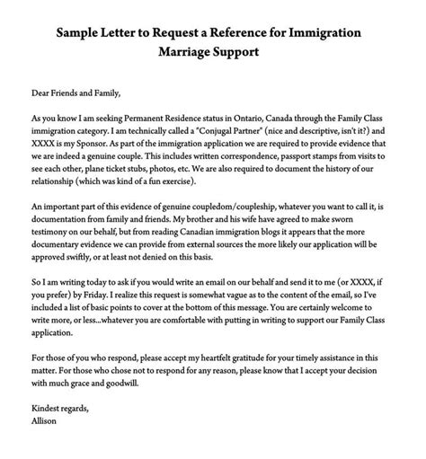 Dear recipients name, i am writing because i must obtain a visa for my wife. Reference Letter to Support Immigration Marriage (Samples ...