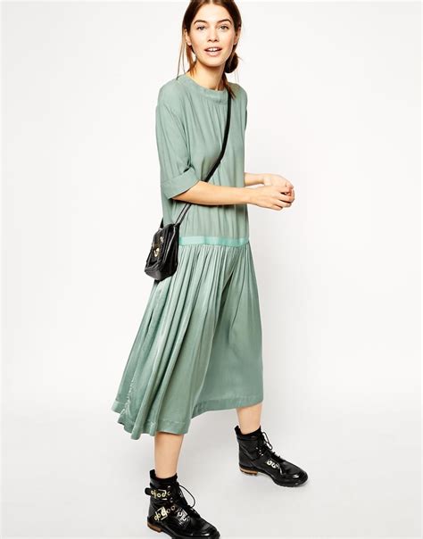 Asos Midi Dress With Drop Waist In Green Lyst Canada