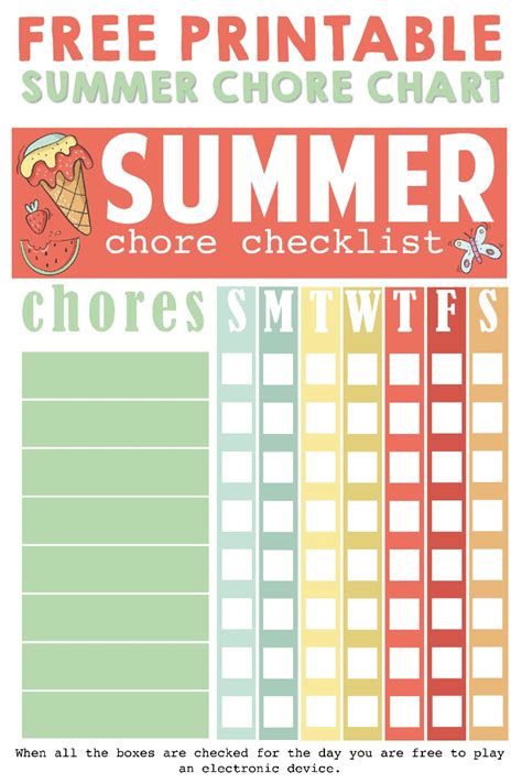 3 Free Summer Chore Chart Downloadable Printables For Kids Crystal