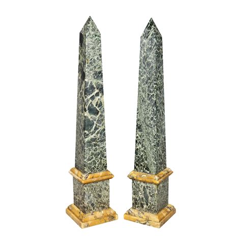 Monumental Pair Of Grand Tour Style Specimen Marble Inlaid Obelisks For Sale At 1stdibs