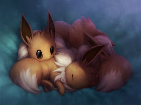 Sleepytime Eevees By Ja On Deviantart Eevee Cute Pokemon Eevee Cute