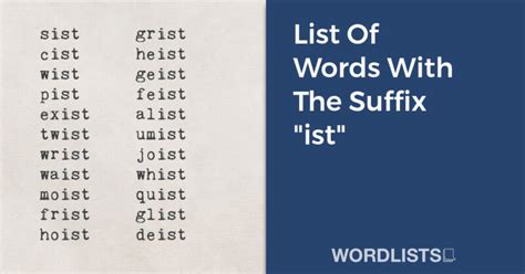 List Of Words With The Suffix Ist